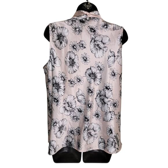 Anne Klein Tie Neck Sleeveless Satin Floral Blouse top Size XL - Picture 2 of 7